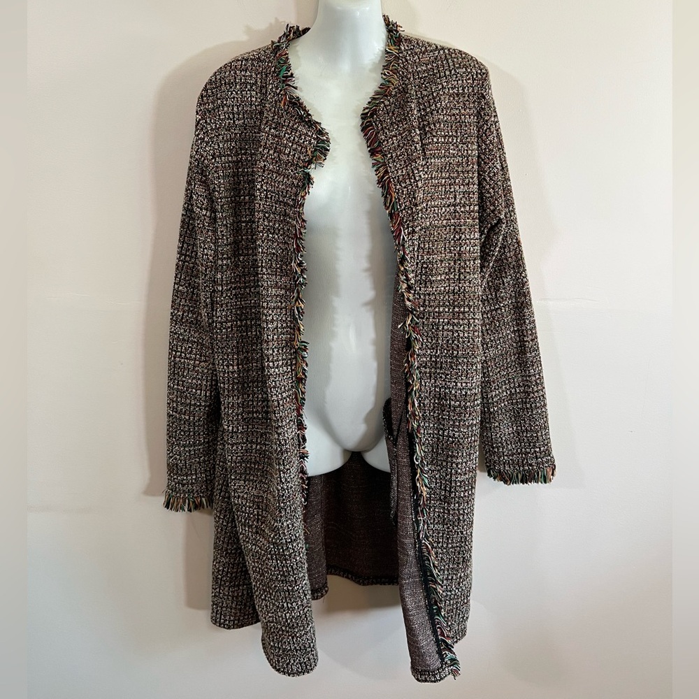 EUC Zara Basics Women’s Tweed Boucle Cardigan Jacket Multicolor Gold Thread